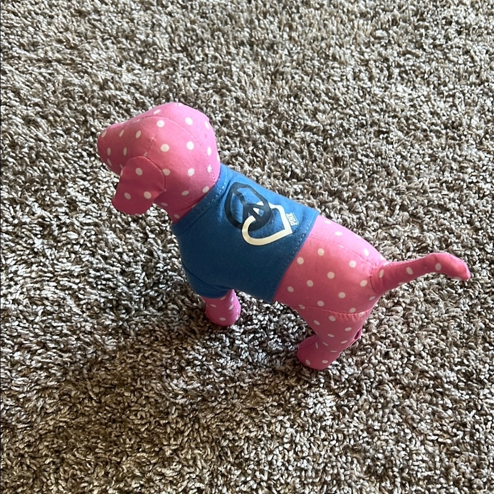 Pink Polka Dot Dog Plush with Blue Shirt Victoria’s Secret PINK